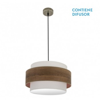 Distribuidor - Lâmpadas Diversas | Colgantes Moderno | COLGANTE MYRIAM 2XE27 CUERO/MADERA OSCURA REGX50X50 CM Ref: 177695084